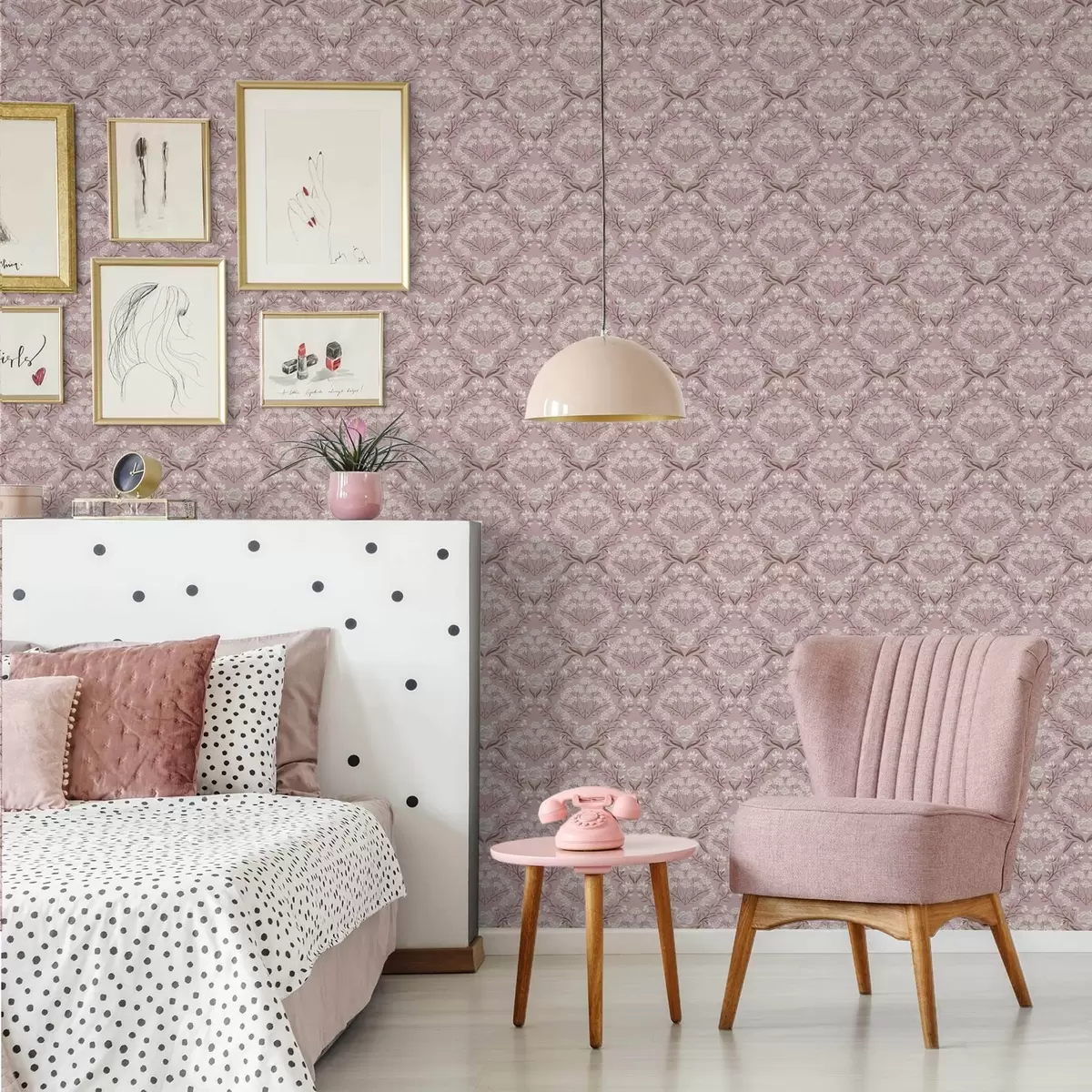 Háttérkép Rózsaszín damaszt: pünkösdi rózsák, hóvirágok és csipkés fürtök a00603