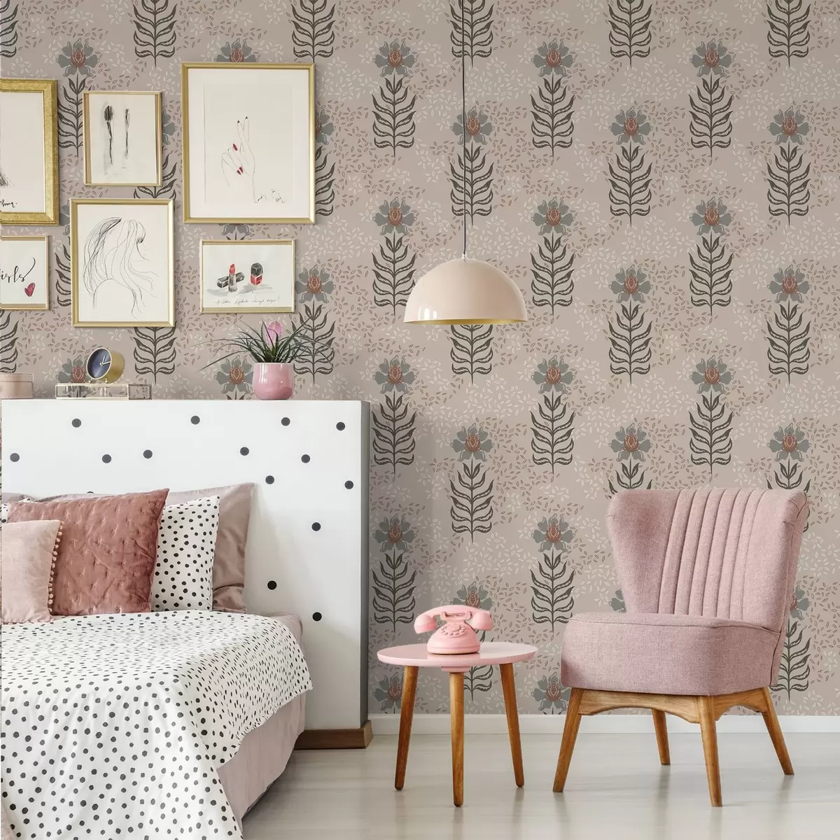 Háttérkép Stilizált virágok és magok meleg bézs színű alapon a00604