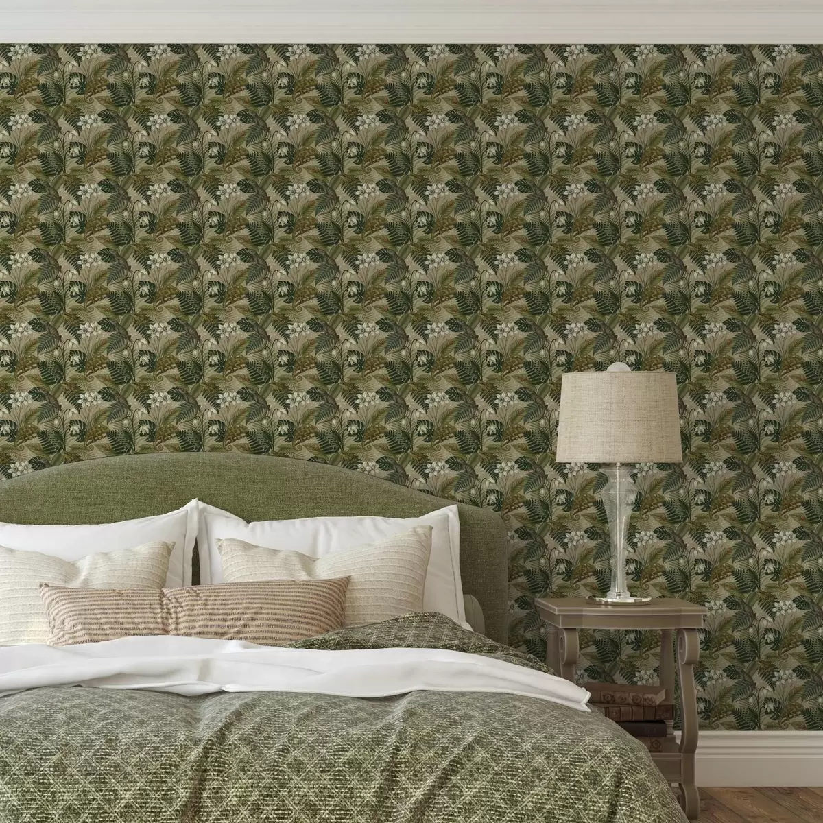 Háttérkép Kaméleonok és trópusi levelek, fehér virágok, bézs alap a00608