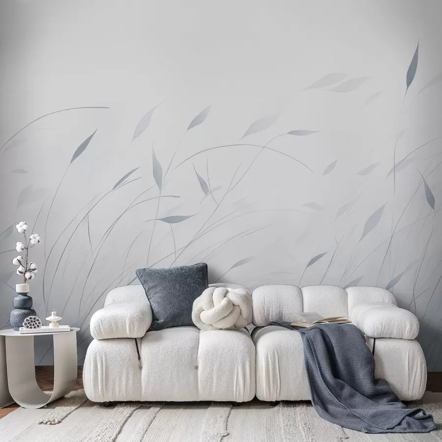 fotószőnyeg A szélben hullámzó fű, akvarell stílusban, kék árnyalatokban w09331v2