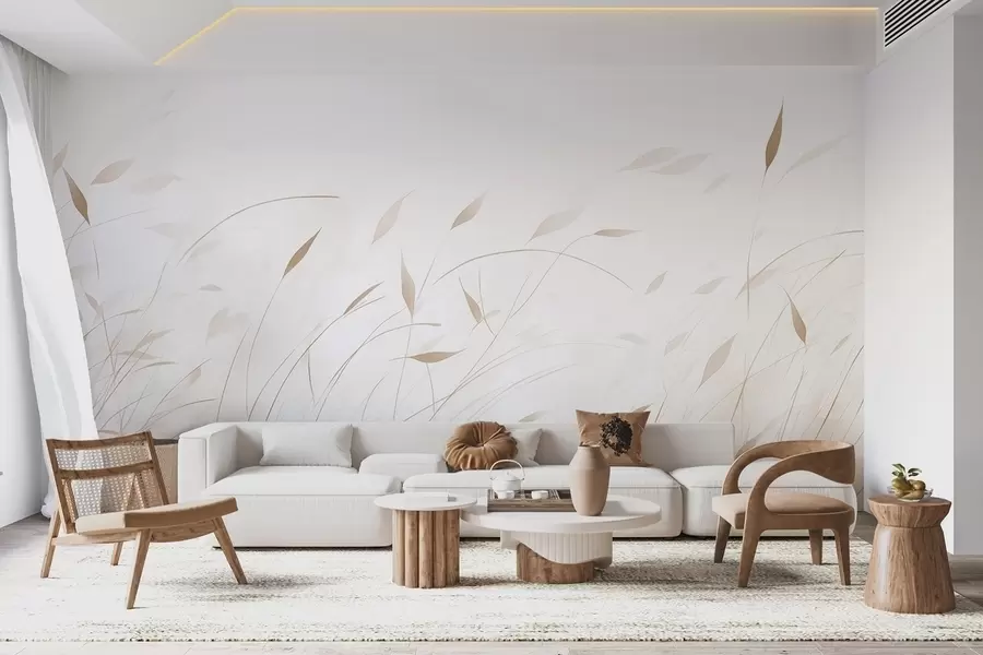 fotószőnyeg Szélben hullámzó fű, akvarell stílusban, bézs árnyalatokban w09331v1