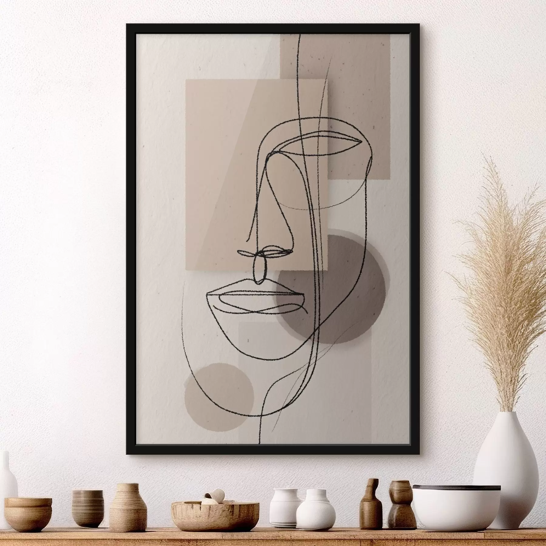 fotószőnyeg Vonalkép bézs geometrikus formák felett f45886