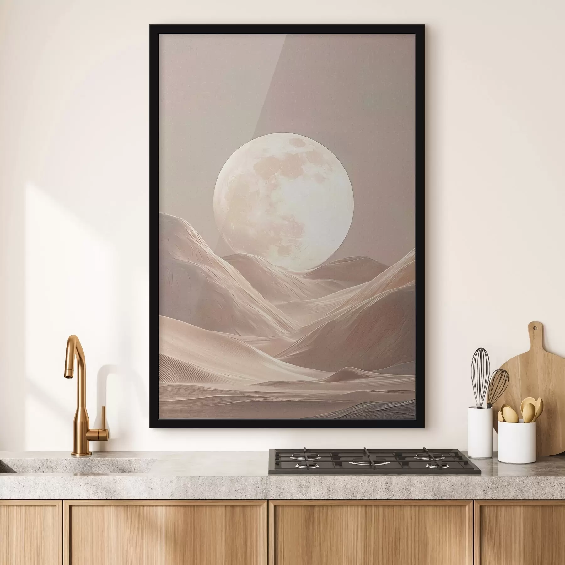 fotószőnyeg Rózsaszín árnyalatú hold a homokos dűnék felett f45892