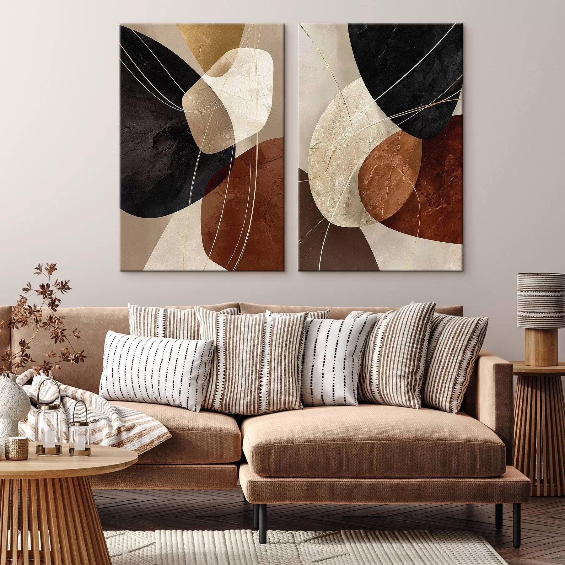 fotótapéta Meleg színvilágú geometrikus ovális alakzatok sárga vonalakkal m00763