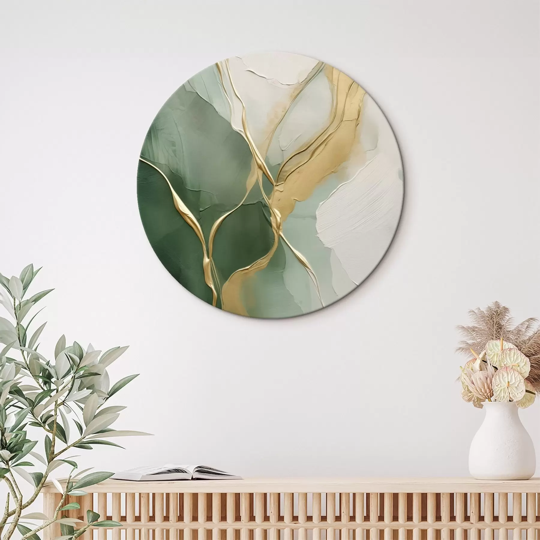 fotótapéta Smaragdkrémes absztrakció sárga patakokkal r45887