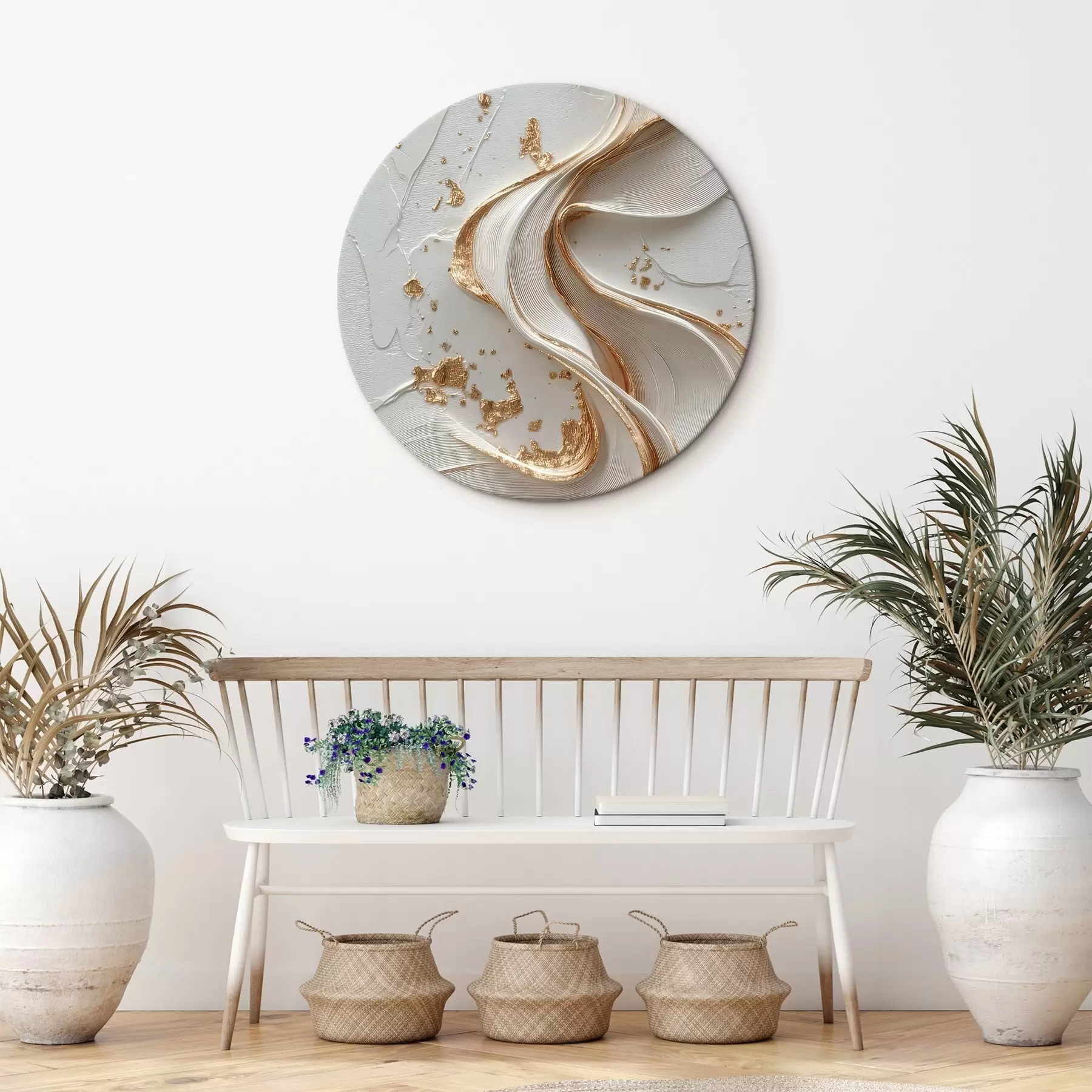 fotótapéta Fehér-sárga texturált ecsetvonások fémes akcentussal r45906