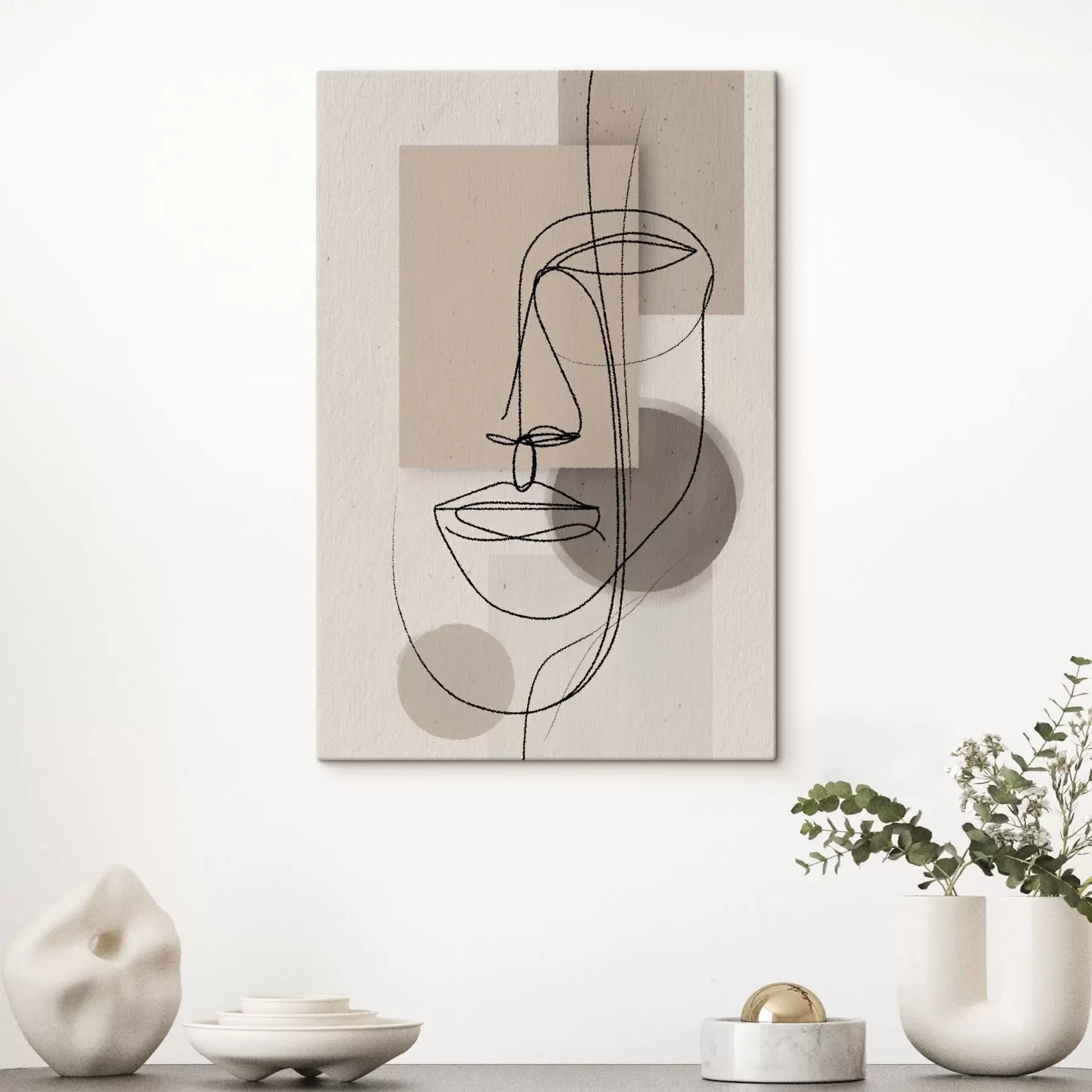 fotótapéta Vonalkép bézs geometrikus formák felett s45886