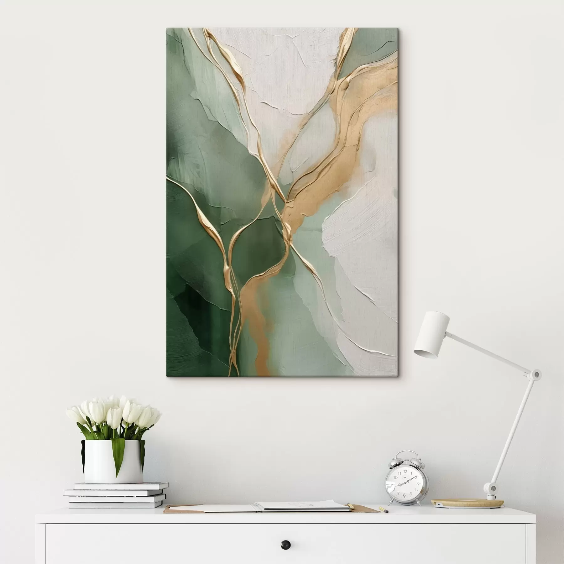 fotótapéta Smaragdkrémes absztrakció sárga patakokkal s45887