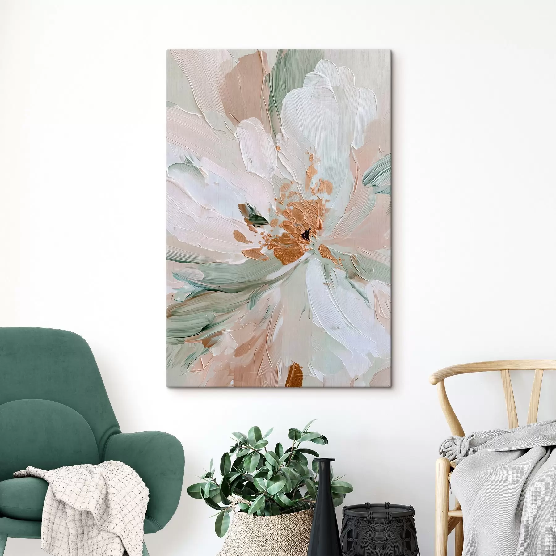 fotótapéta Pasztell impasto virág sárga akcentussal s45900