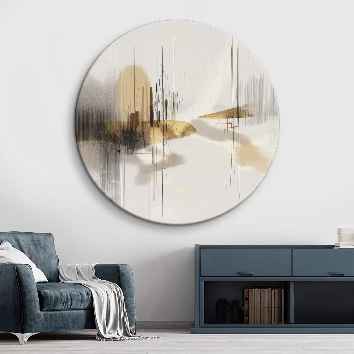 Kerek festmények Nyugodt part minimalista grafikai stílusban r45849