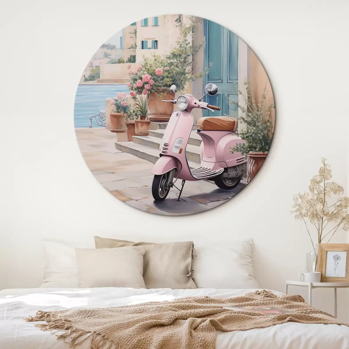 Kerek festmények Robogó egy ház előtt r46065