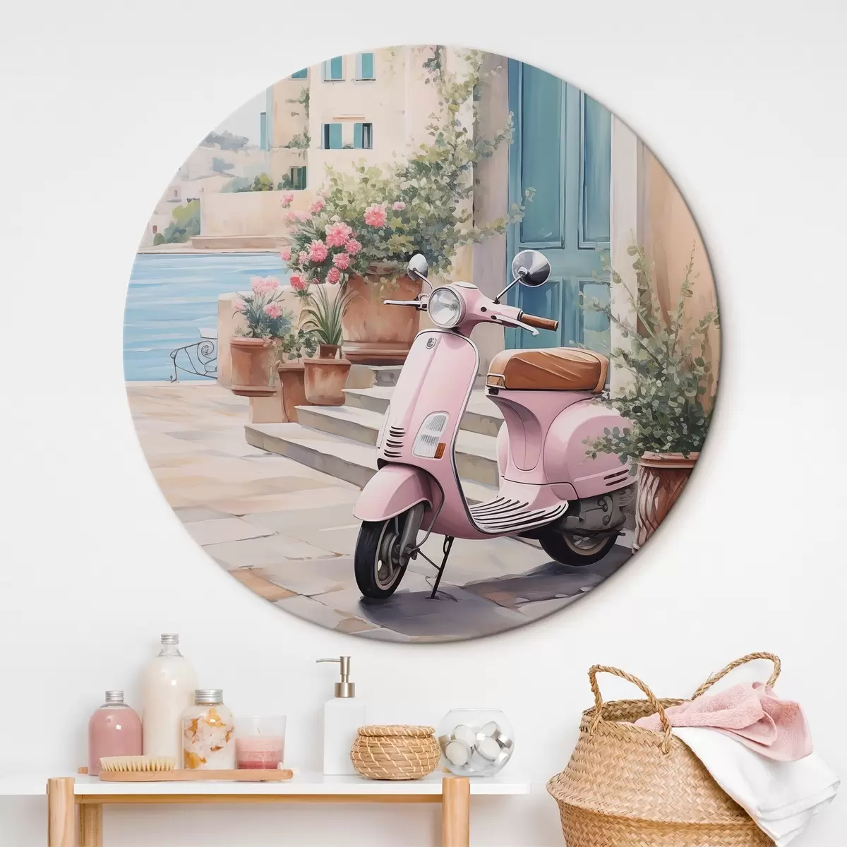 Kerek festmények Robogó egy ház előtt r46065