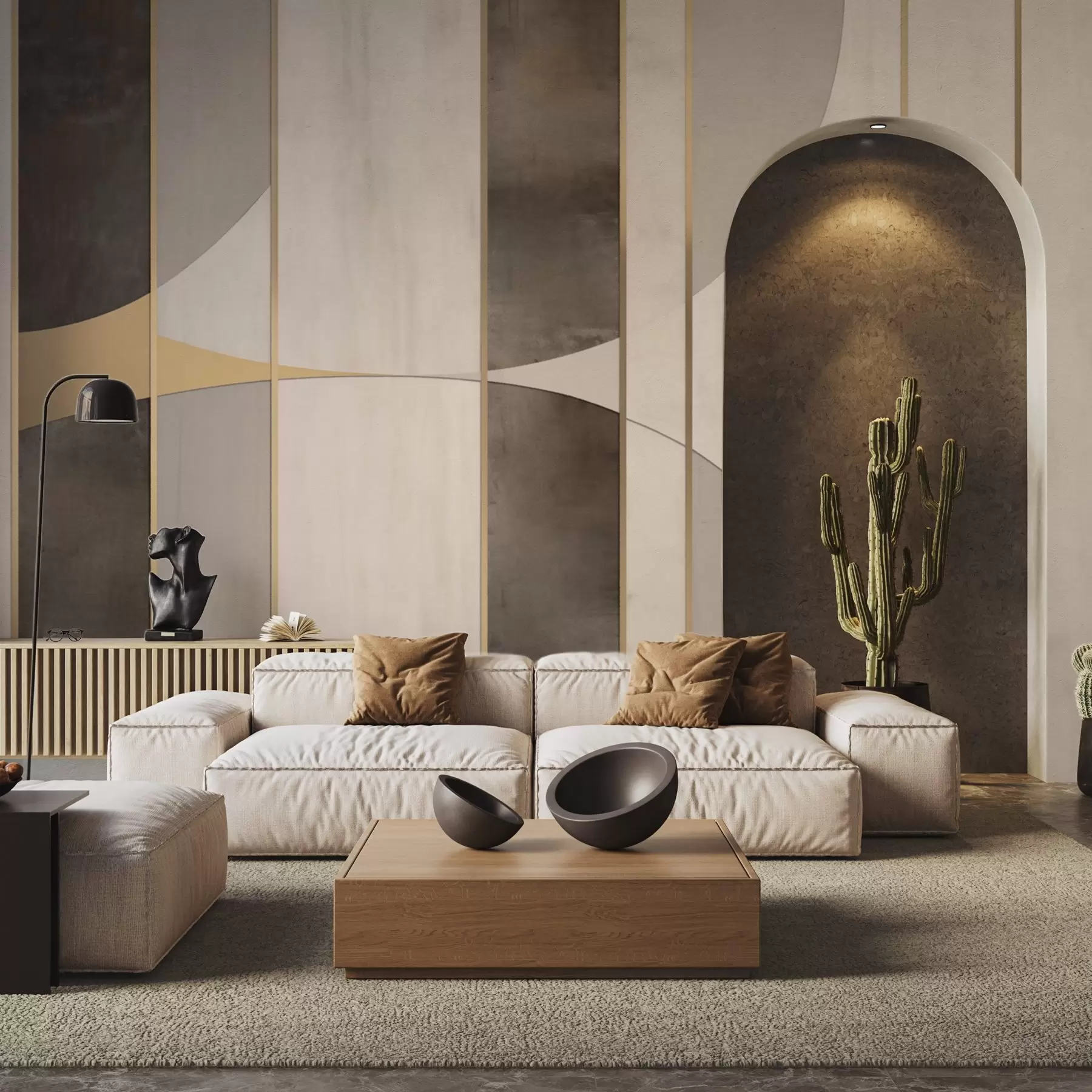 fotószőnyeg Geometrikus panelek íves és pezsgő színű díszítéssel w04616