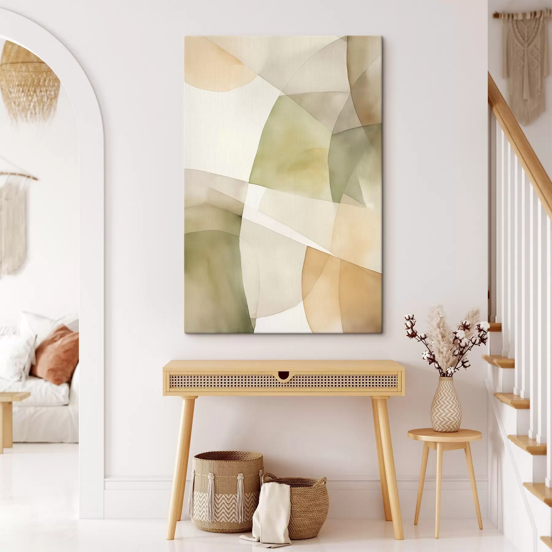 fotótapéta Absztrakt akvarell textúrájú geometrikus formák zöld, barna és bézs árnyalatokban s45928