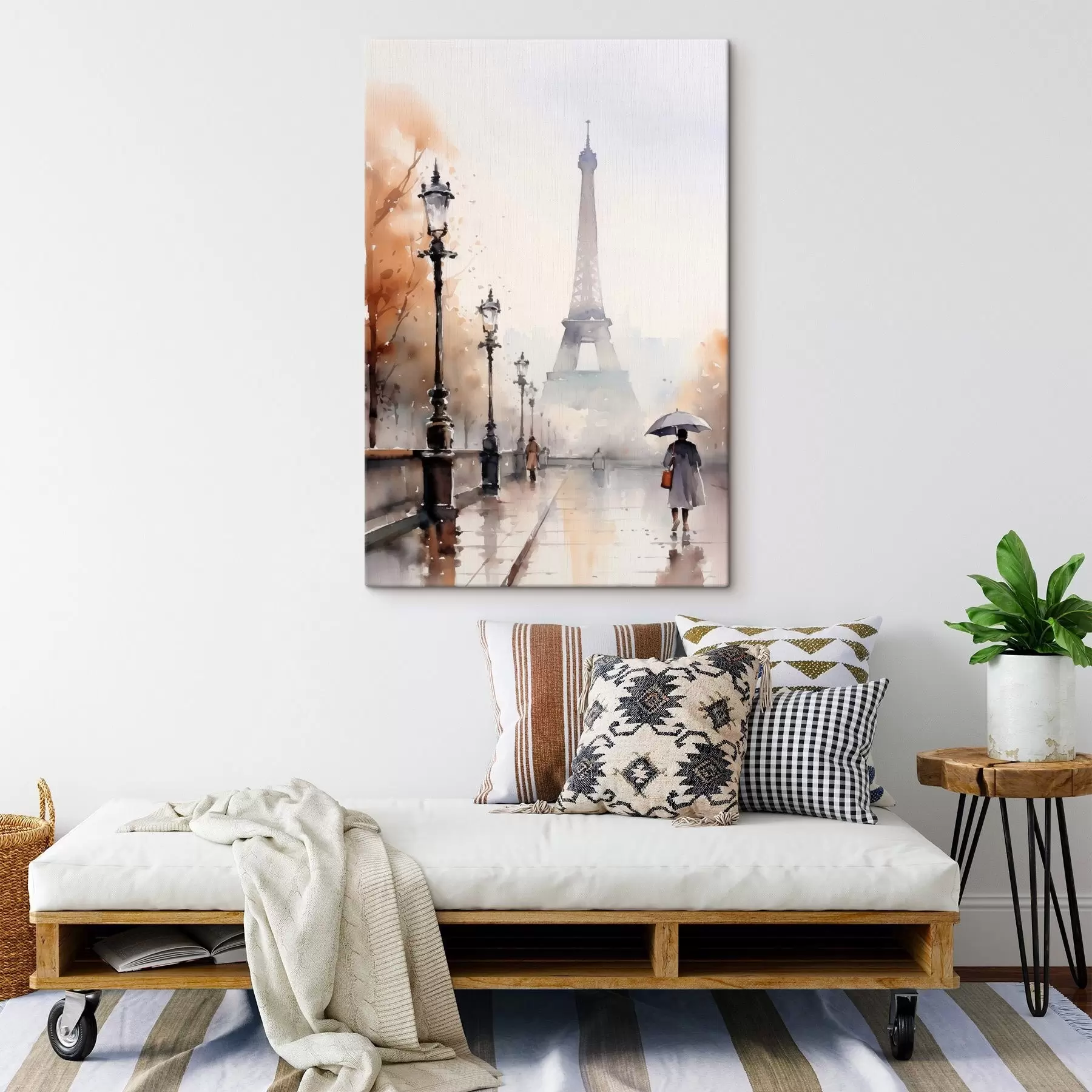 fotótapéta Esős nap Párizsban, az Eiffel-torony háttérben és vintage utcai lámpákkal s45930