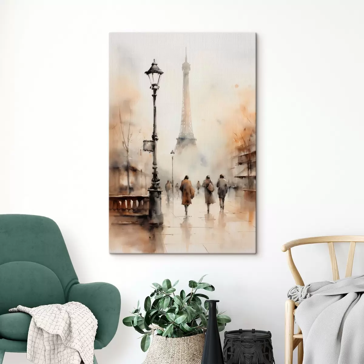 fotótapéta Esős őszi nap Párizsban, az Eiffel-torony háttérben és vintage utcai lámpákkal s45931