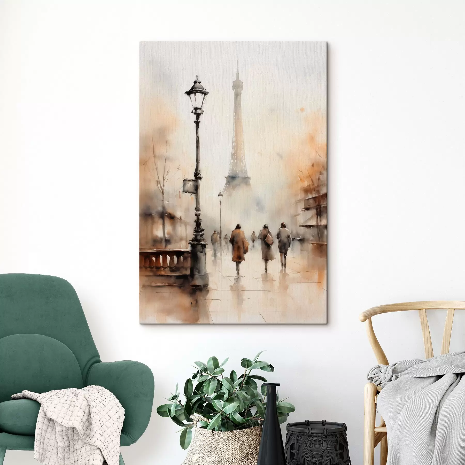 fotótapéta Esős őszi nap Párizsban, az Eiffel-torony háttérben és vintage utcai lámpákkal s45931