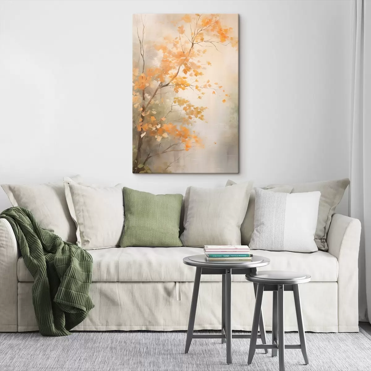 fotótapéta Őszi faágak narancssárga levelekkel egy lágy fényű erdőben s45940