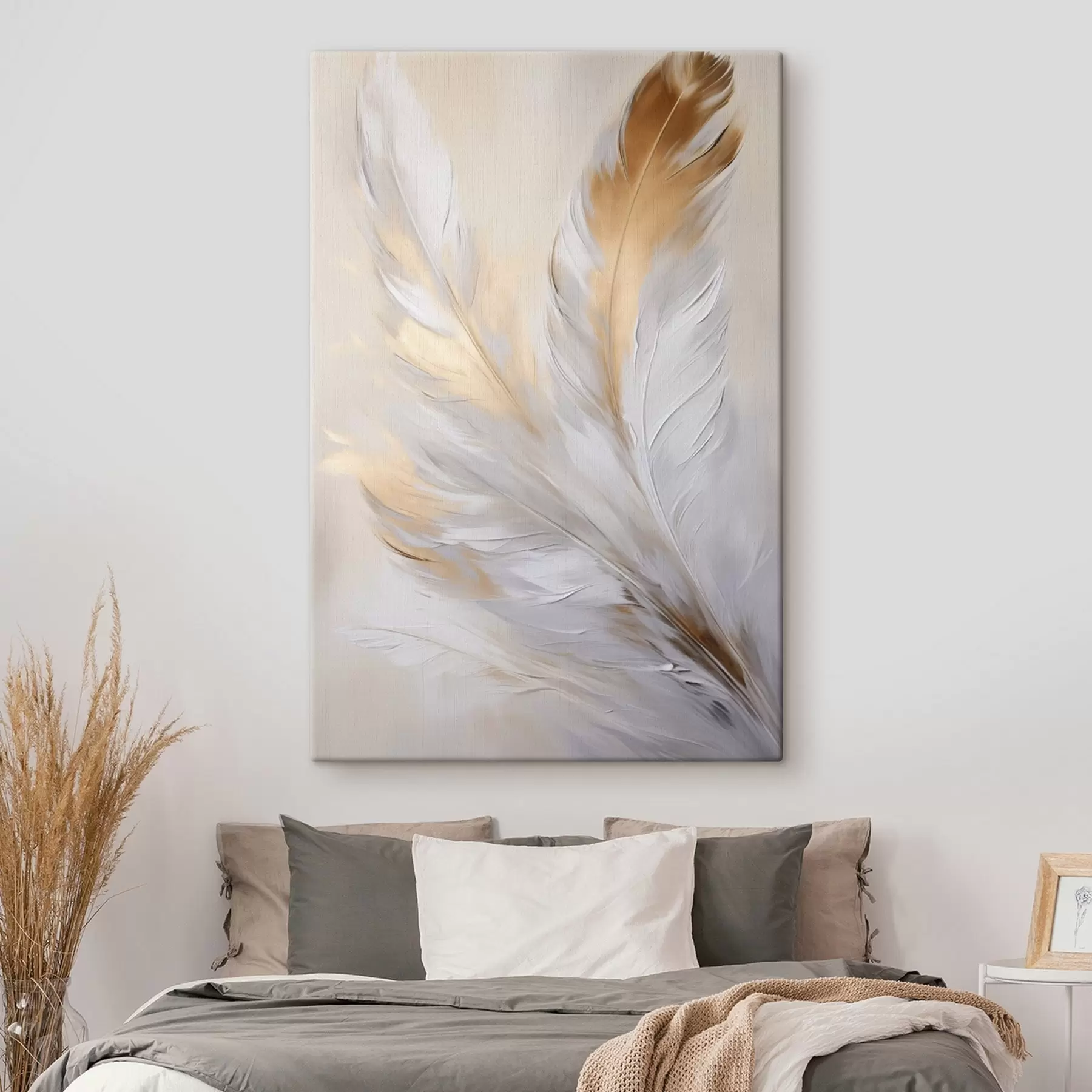 fotótapéta Narancssárga akcentussal ellátott tollak, lágy világítás, texturált minimalista kompozíció, modern művészet s45944