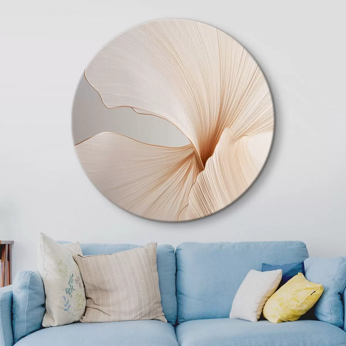 Kerek festmények Absztrakt virágok vékony, finom szirmokkal, fehér és bézs árnyalatokban r45923