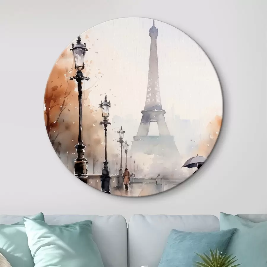 fotótapéta Esős nap Párizsban, az Eiffel-torony háttérben és vintage utcai lámpákkal r45930