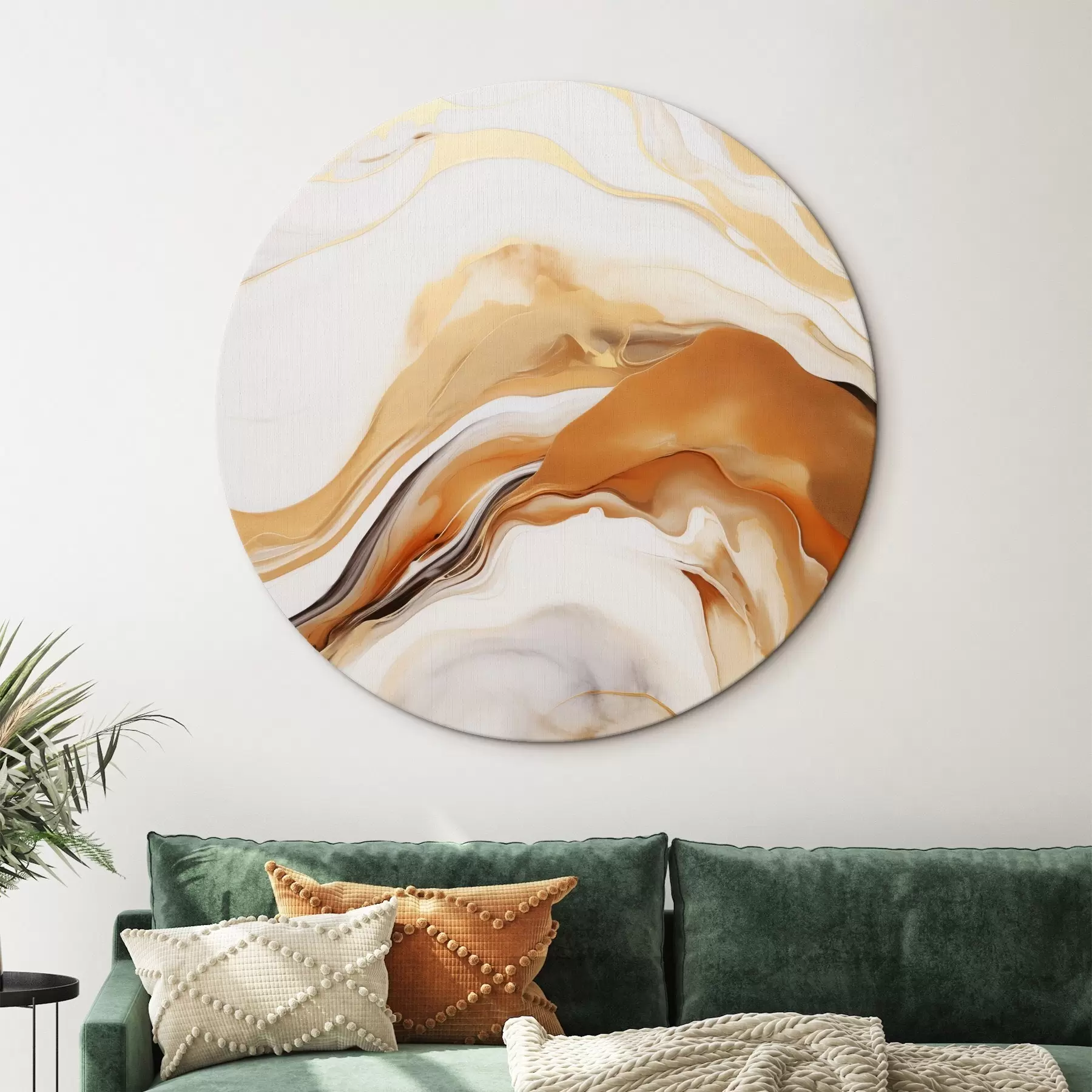 fotótapéta Absztrakt festmény utánzat folyékony formákkal, fehér, narancssárga és barna árnyalatokban, minimalista stílusban r45938