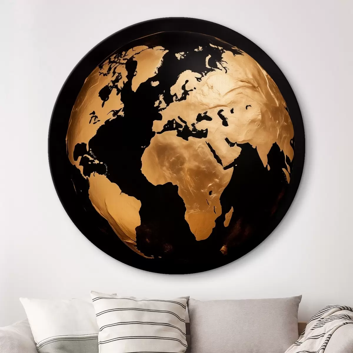 Kerek festmények Sárga textúrájú absztrakt földgömb, bolygó fekete háttér előtt, modern minimalista művészet r45942