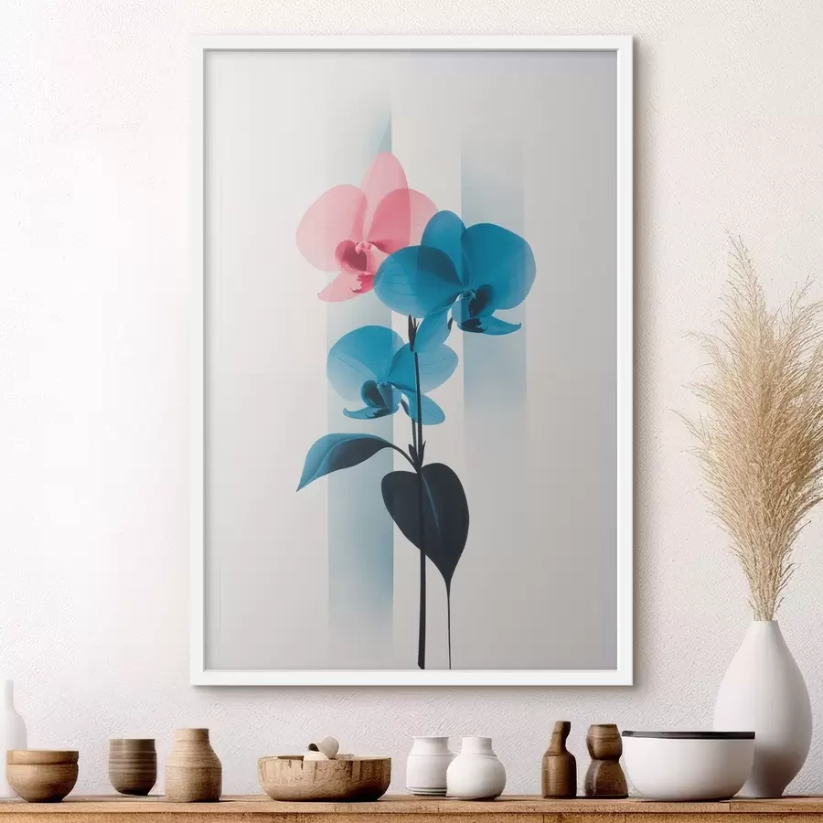 fotószőnyeg Fehér alapon, függőleges csíkokkal díszített levelű orchideák f45925