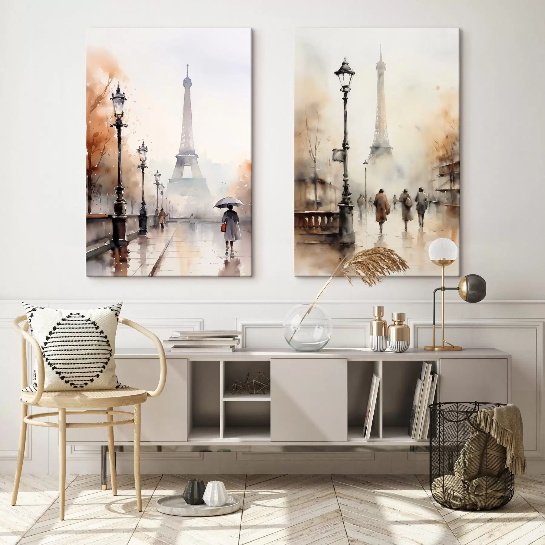 fotótapéta Esős őszi nap Párizsban, az Eiffel-torony háttérben és vintage utcai lámpákkal m00821