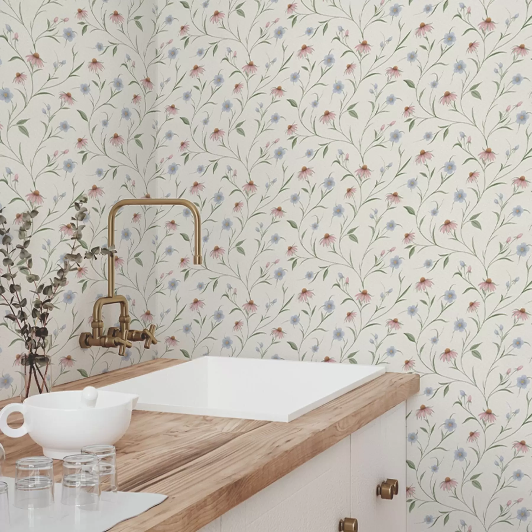 fotószőnyeg Krémszínű háttér előtt mezei margaréták és echinacea, könnyedség a00614