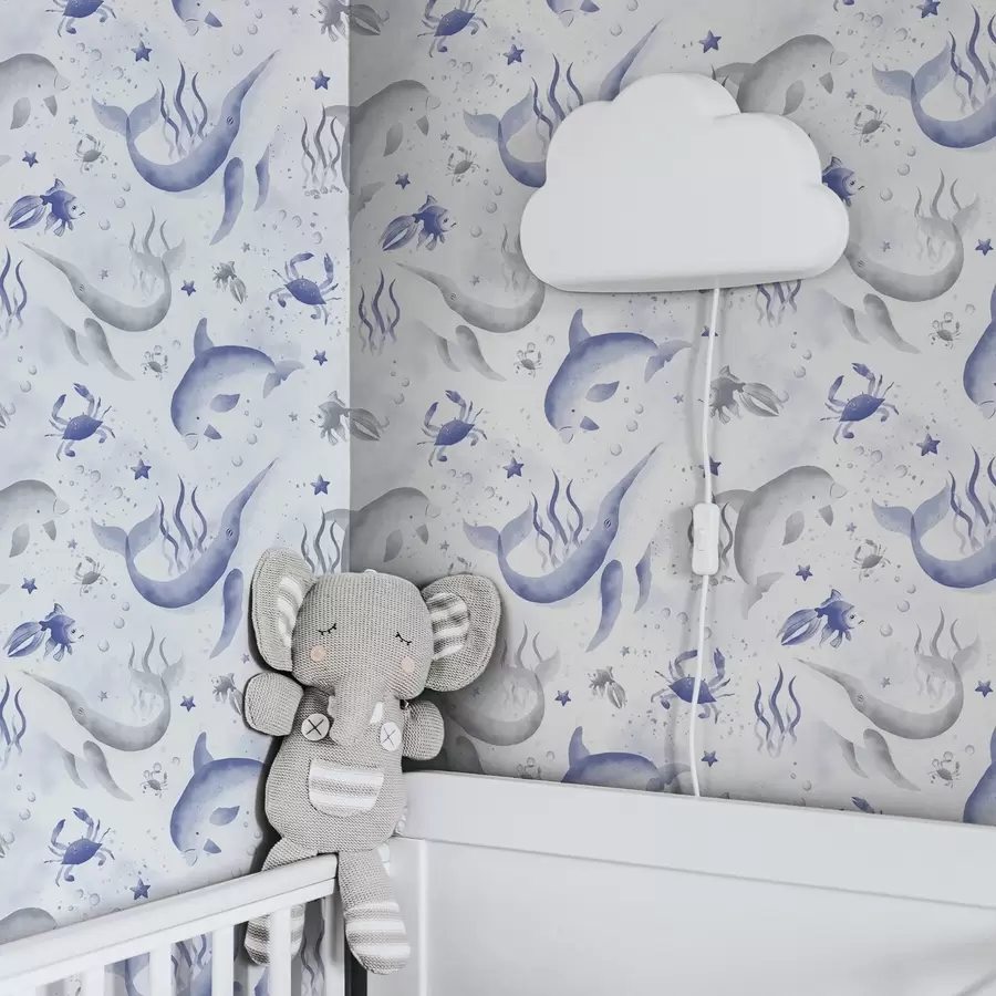 fotószőnyeg Kék árnyalatú tengeri bálnák és delfinek fehér háttér előtt a00720v1