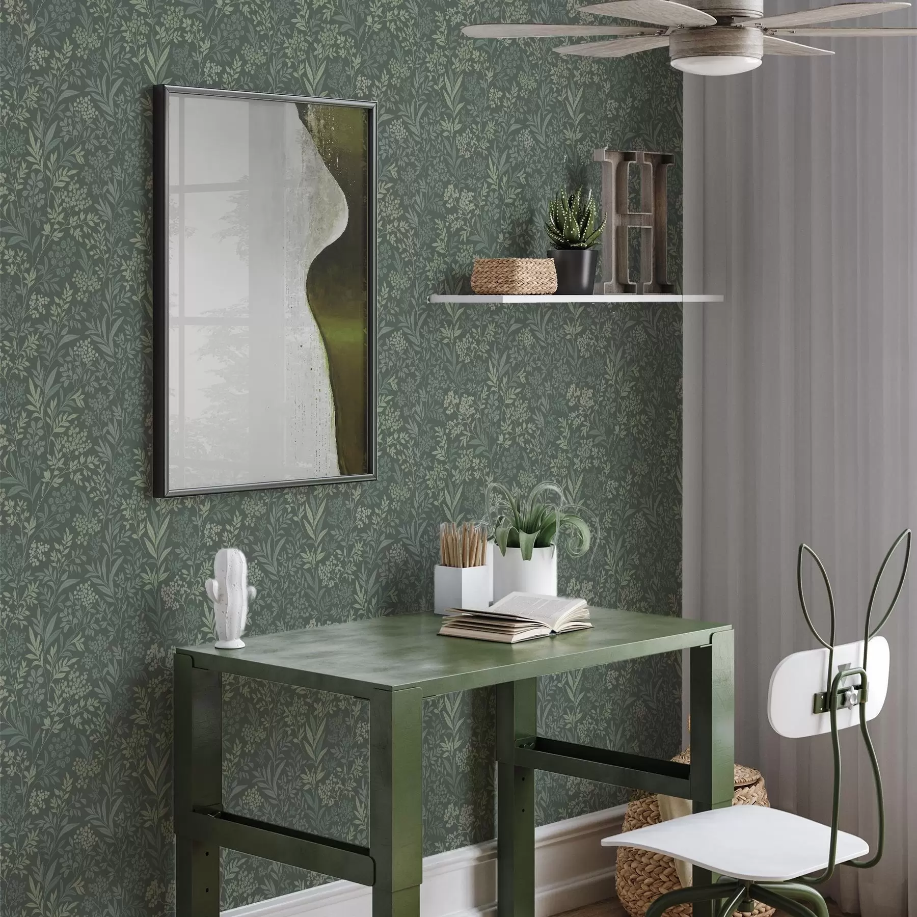 fotószőnyeg Smaragdszínű fű és bogyók, finom botanikai mintázat a00740