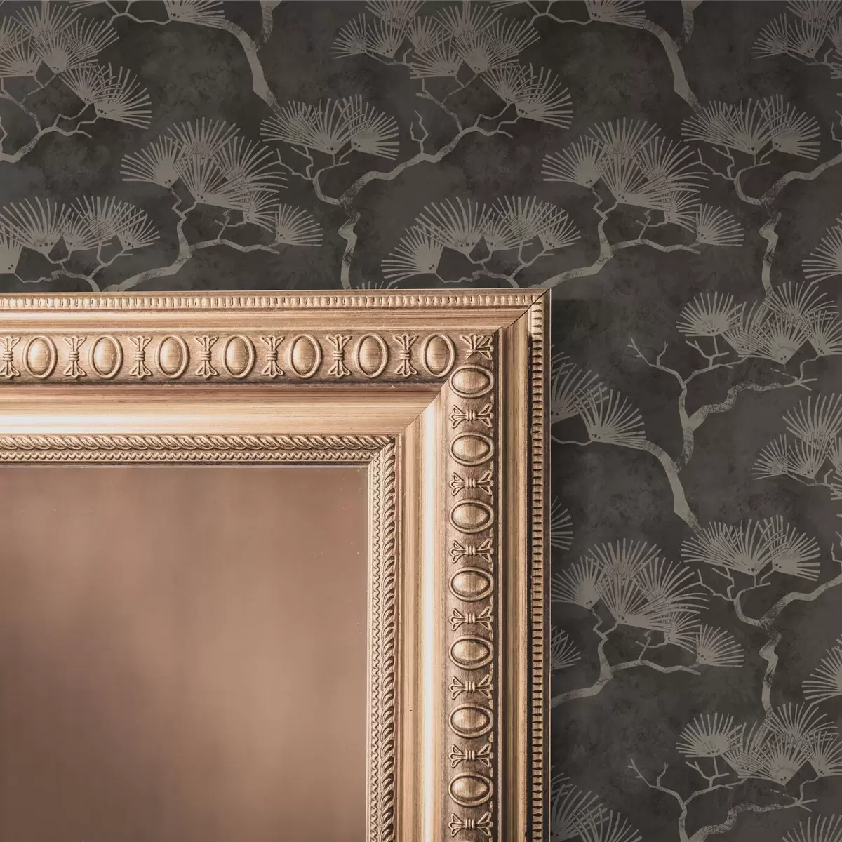 Háttérkép Sötét háttér előtt látható fenyőfa sziluettek, ködös textúra a00742