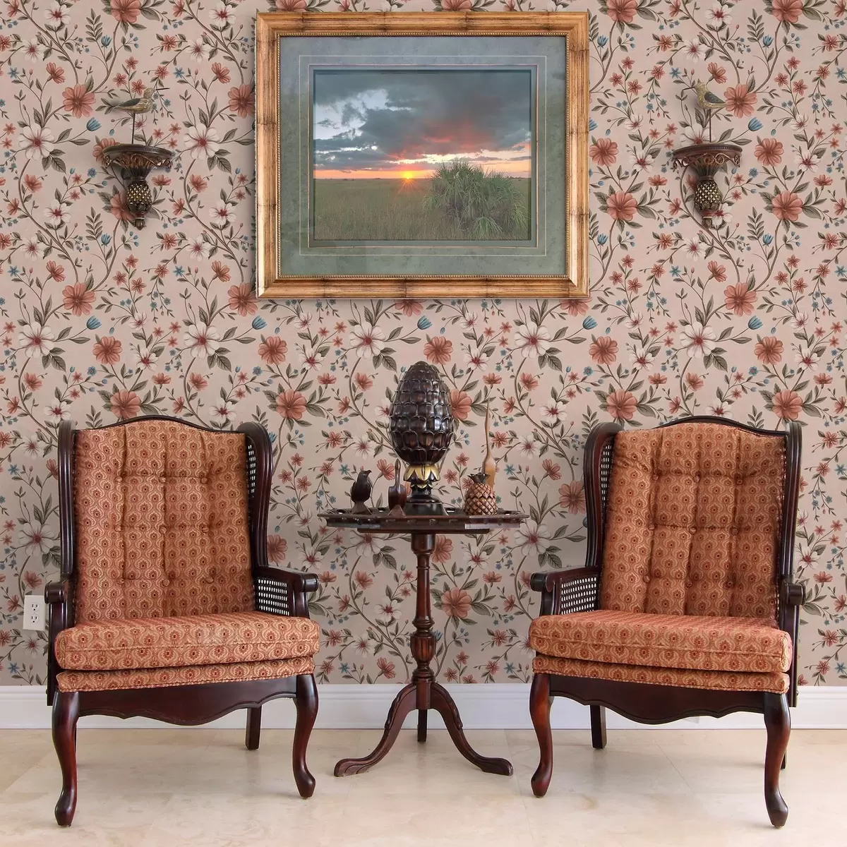 Háttérkép Rózsaszín-korall virágok és lombozat poros rózsaszín alapon a00667