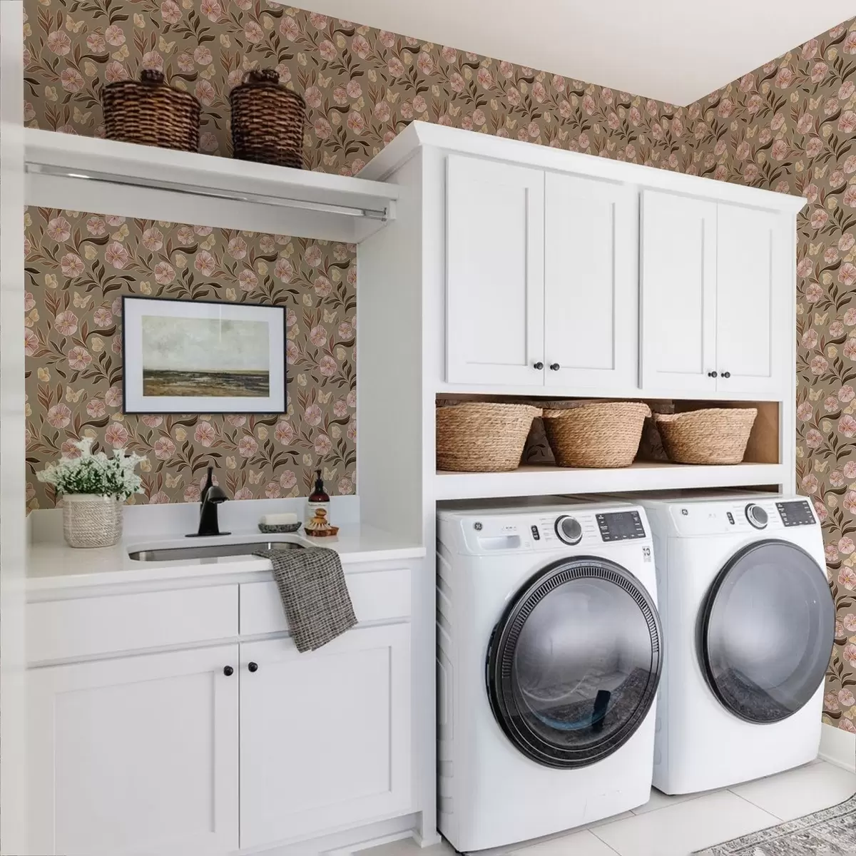 Háttérkép Rózsaszín virágok és pillangók olíva-bézs háttér előtt a00633v2 Háttérkép Rózsaszín virágok és pillangók olíva-bézs háttér előtt a00633v2