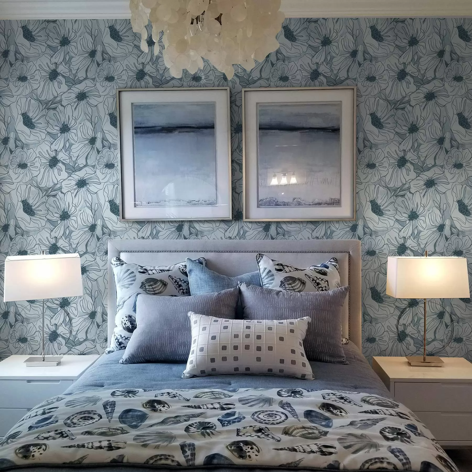 fotószőnyeg Lineáris virágok hűvös szürke-kék színpalettában a00636v2