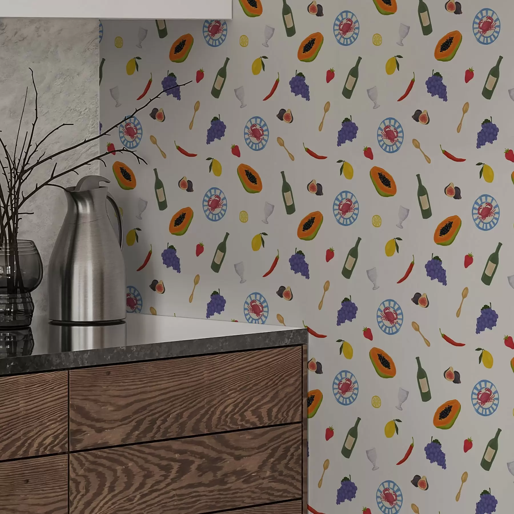 fotószőnyeg Gyümölcsök, bor és fűszerek elrendezve világos háttér előtt a00639