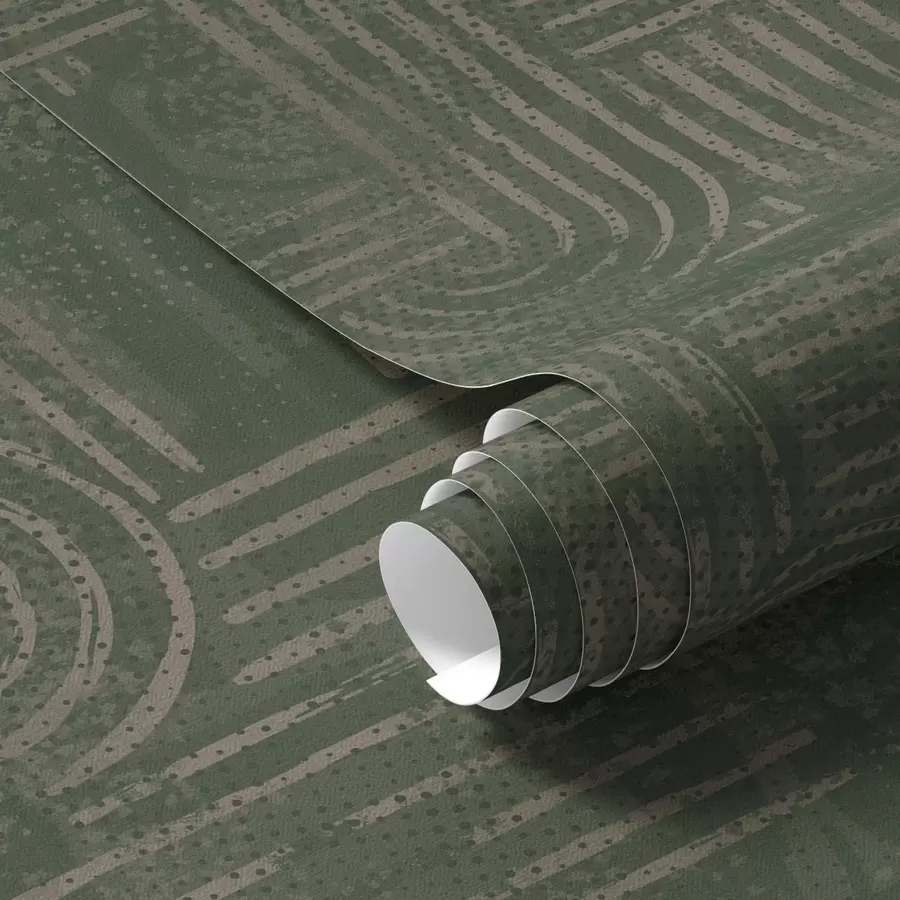 fotószőnyeg Geometrikus mintázat íves elemekkel, zöld színpalettával a00697