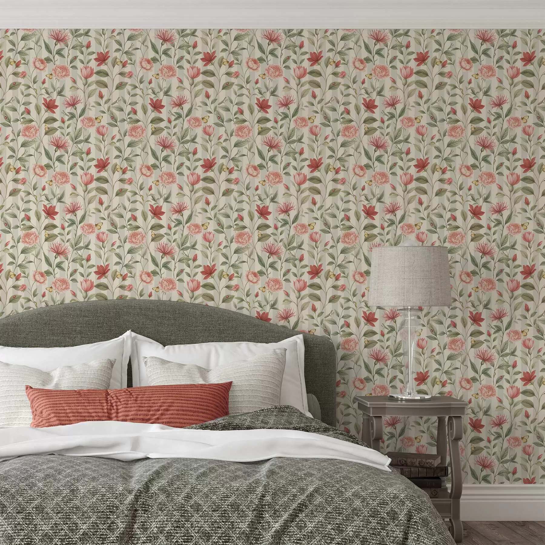 fotószőnyeg Virágszárak pillangókkal világos háttér előtt a00698