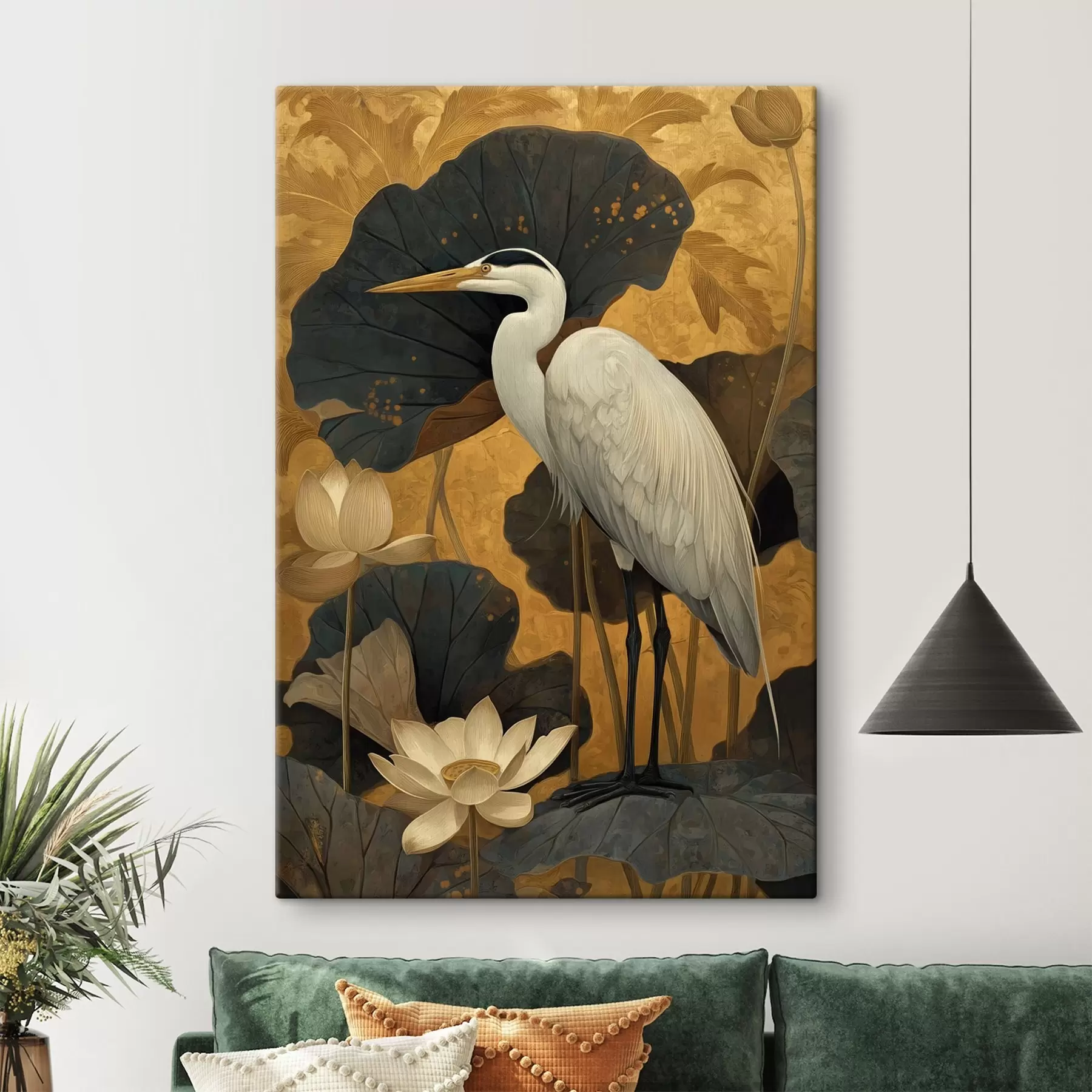 fotótapéta Hattyú lótuszok között meleg háttér előtt s46148