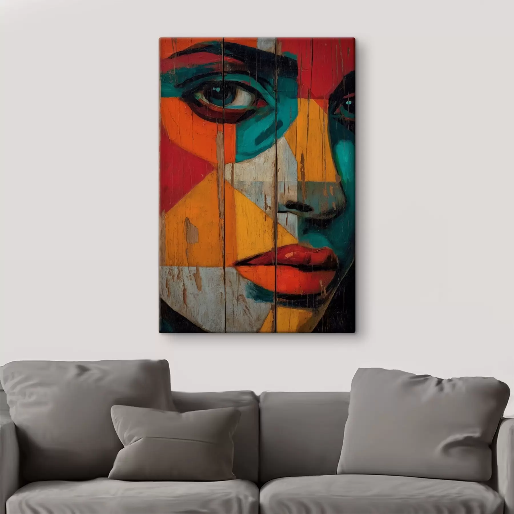 fotótapéta Világos geometrikus arcportré fa táblákon s46165