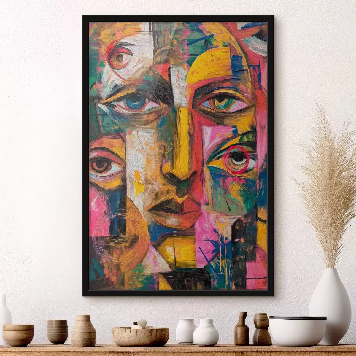 Plakát a sziklán Absztrakt arc élénk geometriai formákkal f46175