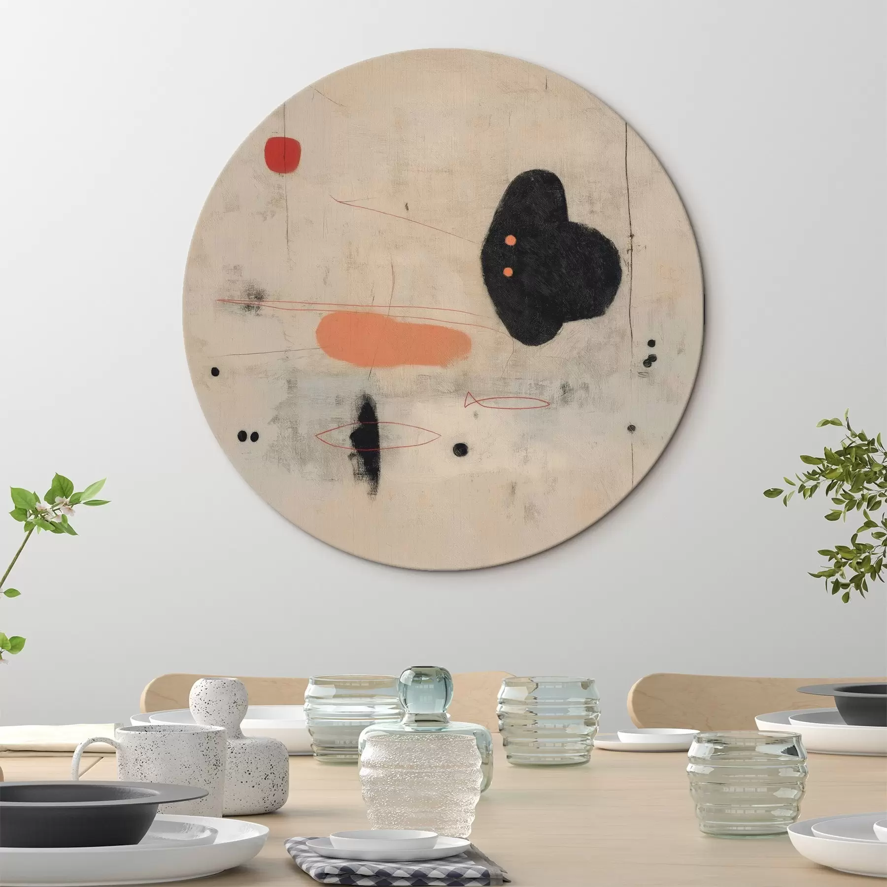 fotótapéta Minimalista absztrakt rajz fekete és korall színű akcentussal r46159