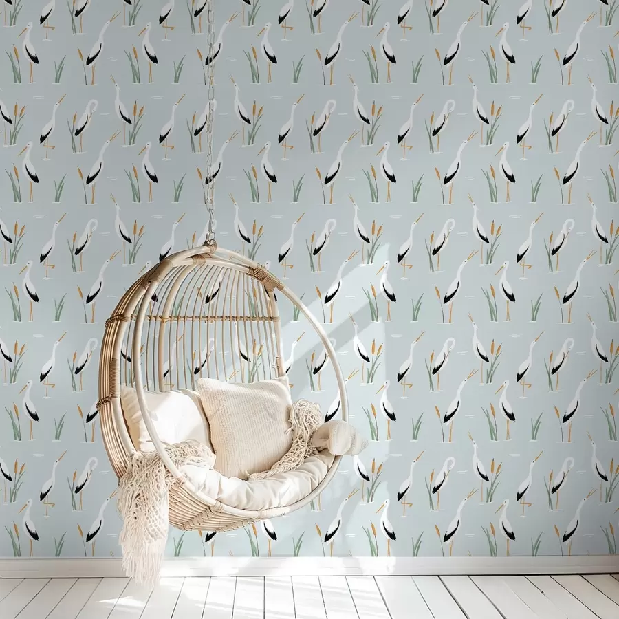 fotószőnyeg Gémek a nádasban, lágy kék háttér előtt a00650v1