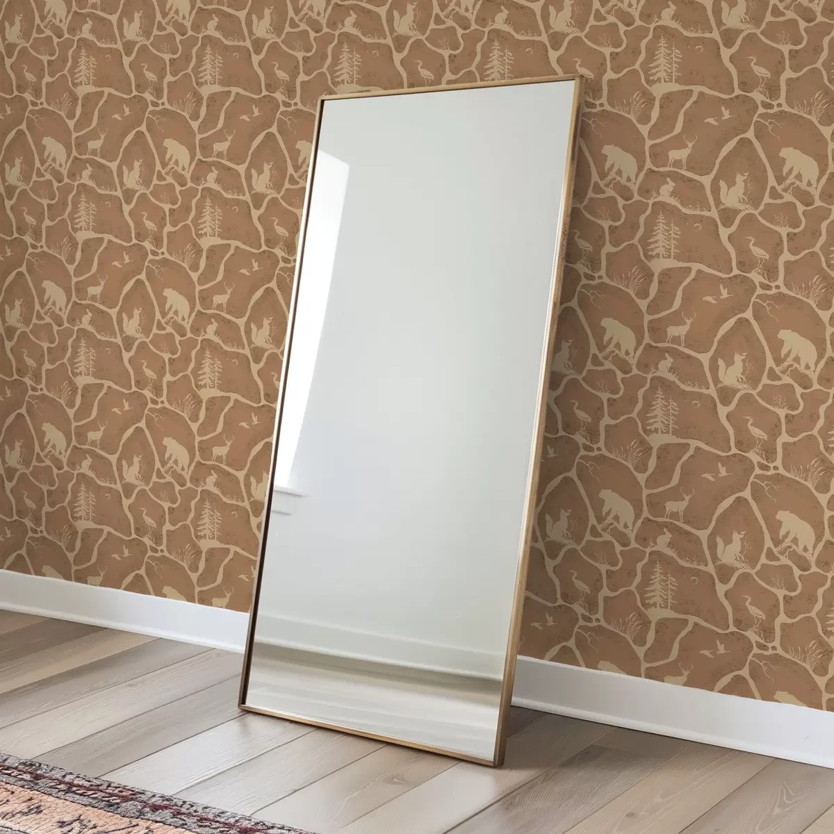 Háttérkép Állatok és fák sziluettjei természetes tájban, kő textúrával a00727