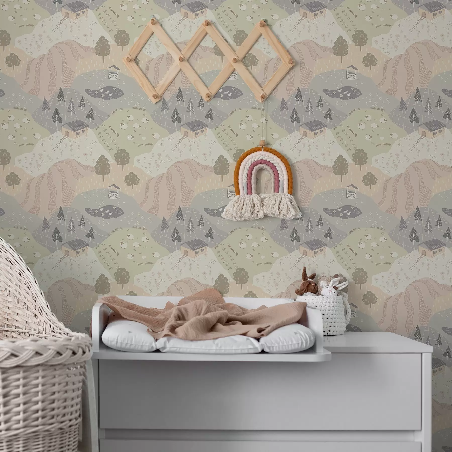 fotószőnyeg Mesebeli vidék fákkal, libákkal és juhokkal a00728