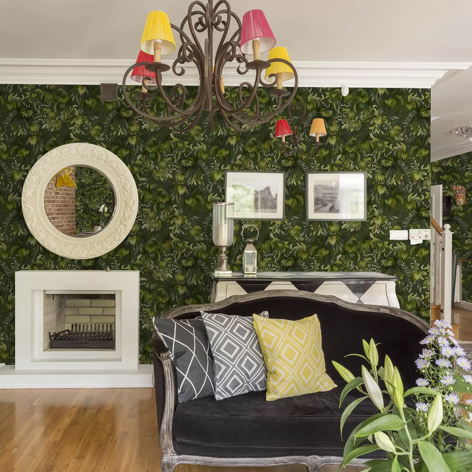 fotószőnyeg Sűrű zöld lombozat sötétzöld háttér előtt a00805