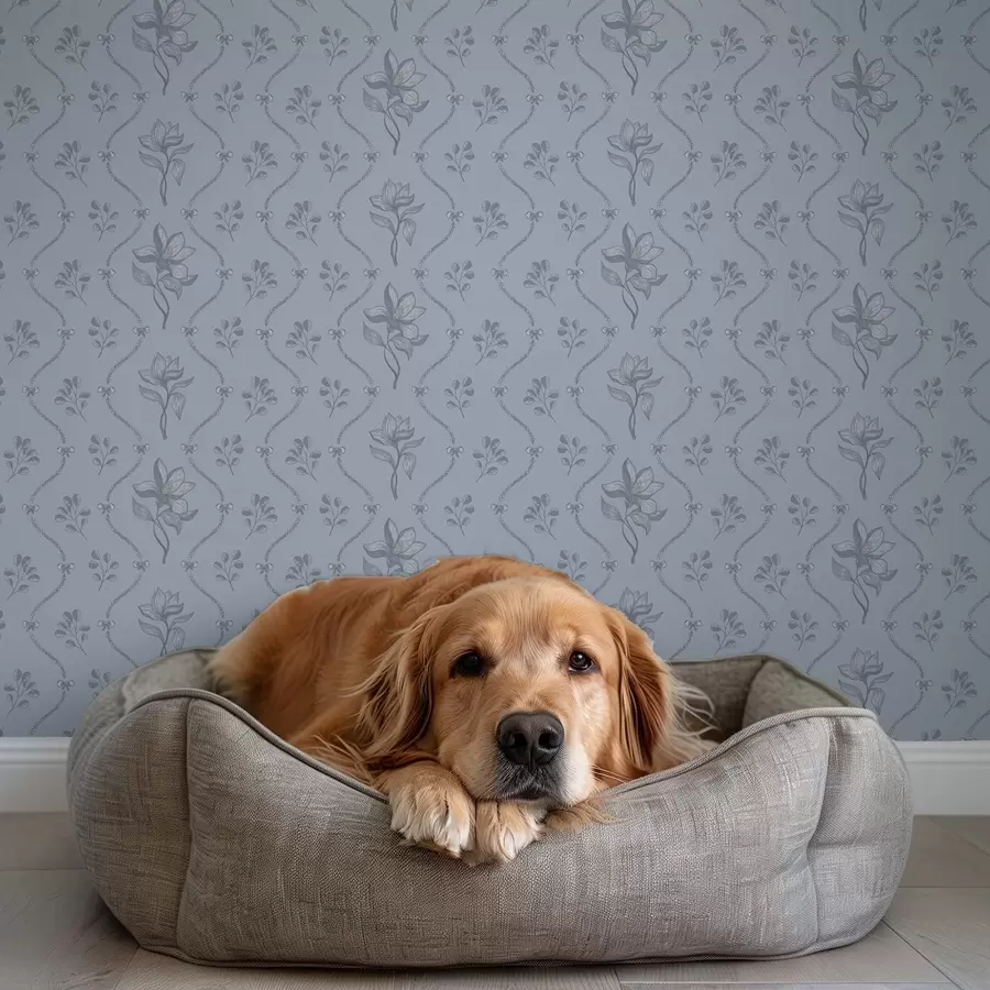 fotószőnyeg Kis virágok és szalagok szürke-kék színpalettában a00808v2