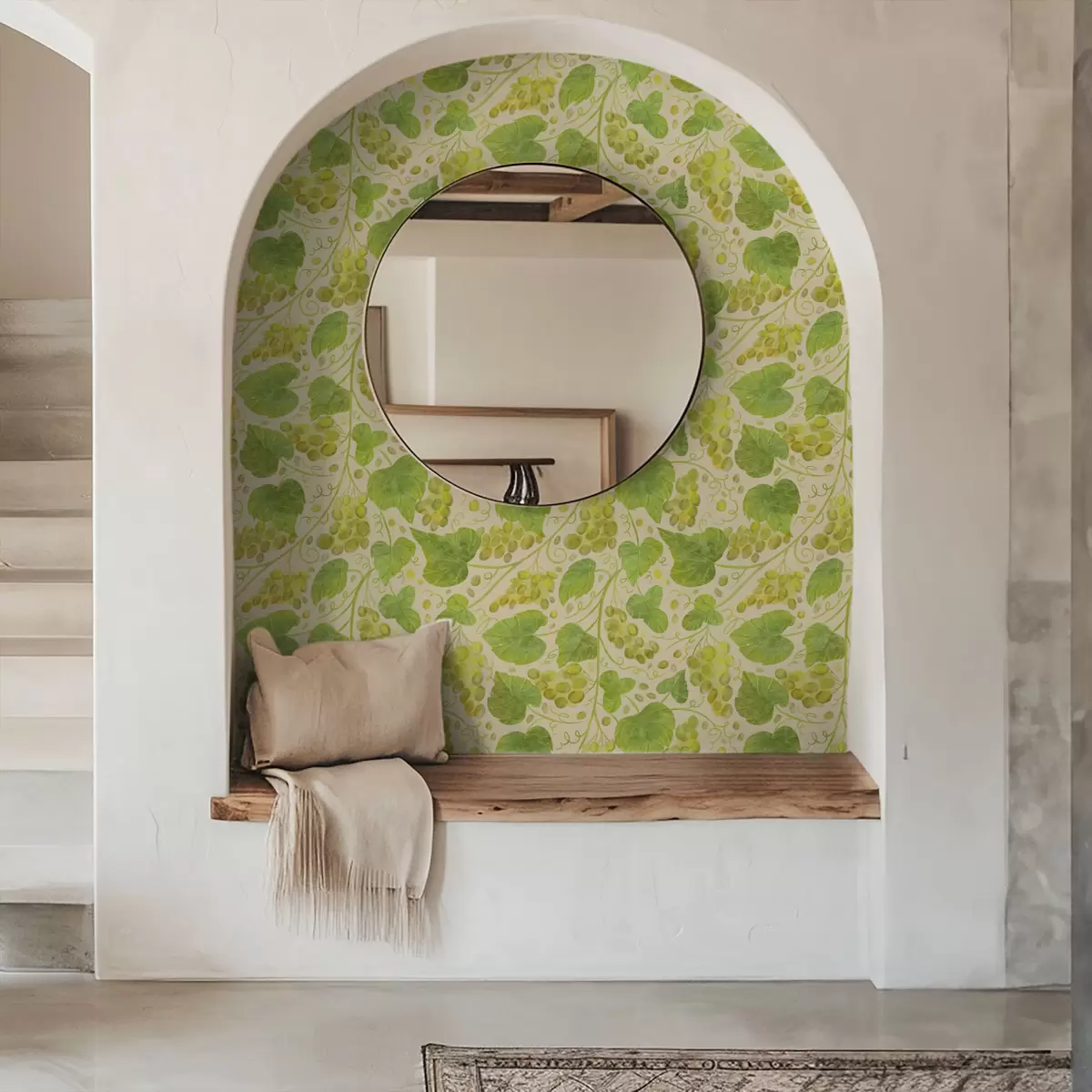 Háttérkép Szőlő és zöld levelek világos háttér előtt a00834