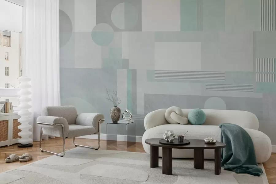 fotószőnyeg absztrakt geometria szürkés-zöld árnyalatokban w04635v3